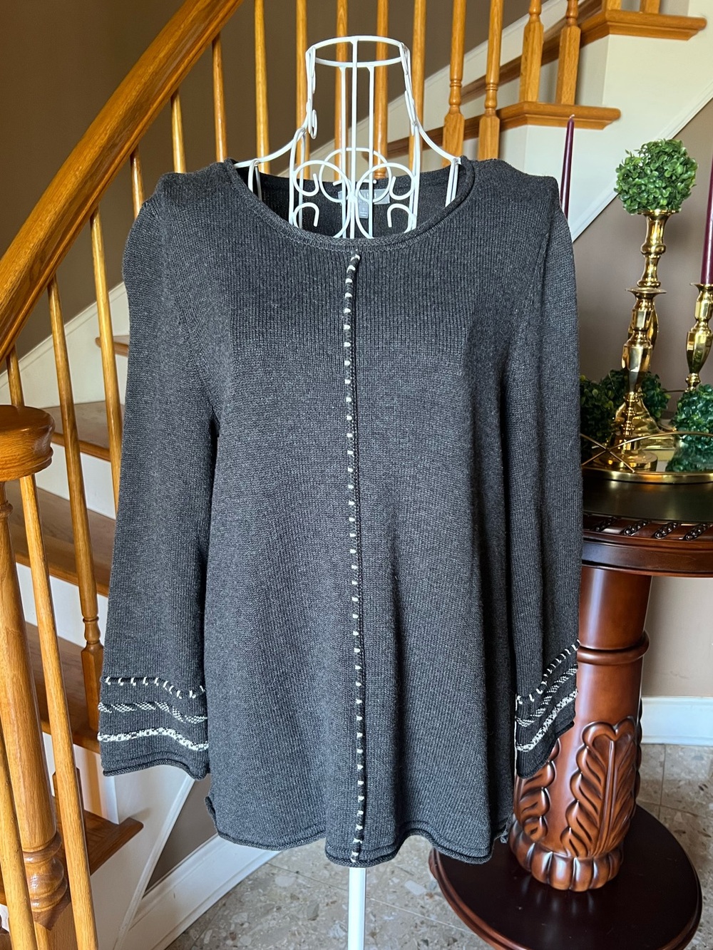 Habitat Grey Knit Cotton Sweater Wearable Art to Wear Boho Cabincore Sz Small